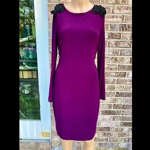 Belle Badgley Mischka Purple Plum and Black Embellished Dress